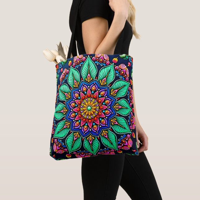 Tote Bag Art mandala floral vibrant (De près)