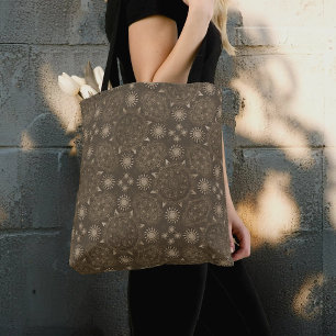 Tote Bag Art mandala moderne des ours dorés sépia hexagone
