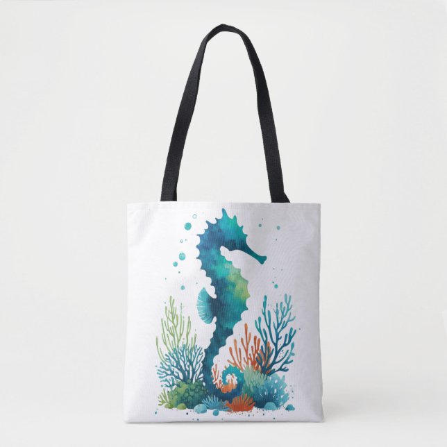 Tote Bag art marin/de plage/côtier hippique (Devant)