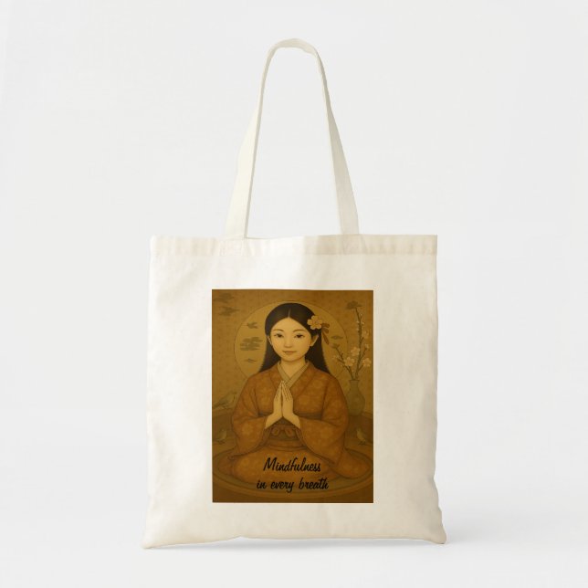 Tote Bag Art méditation zen Mindfulness Yoga Brown Custom (Devant)