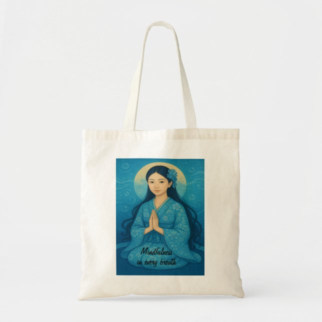 Tote Bag Art méditation zen Mindfult Yoga Bleu Custom (Devant)