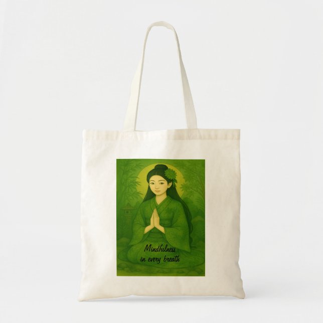 Tote Bag Art méditation zen Mindfult Yoga Green Custom (Devant)