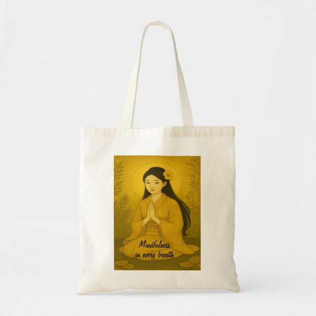 Tote Bag Art méditation zen Mindfult Yoga Yellow Custom (Devant)