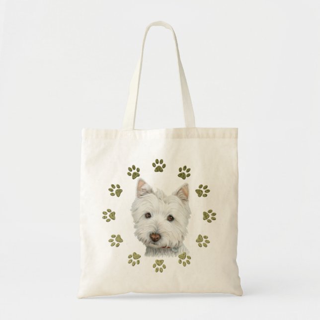 Tote Bag Art mignon et pattes de chien de Westie (Devant)