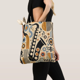 Tote Bag Art minimaliste du milieu du siècle du jazz Saxoph