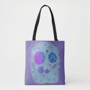 Tote Bag Art moderne Abstrait à fleurs violet