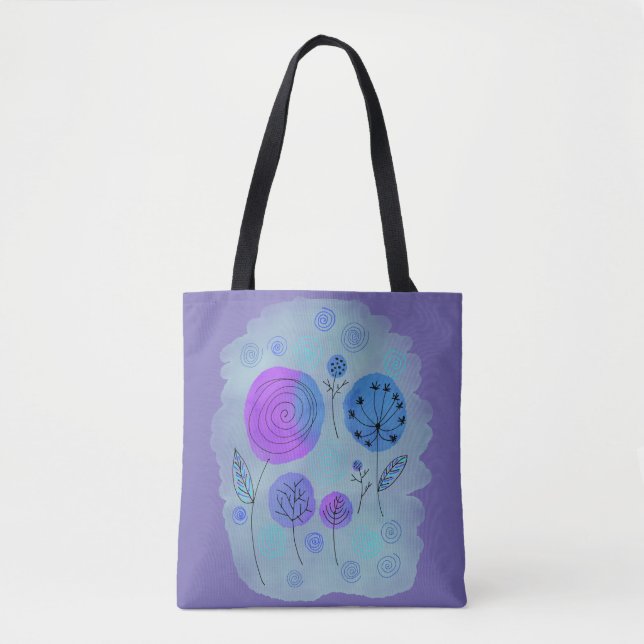 Tote Bag Art moderne Abstrait à fleurs violet (Devant)