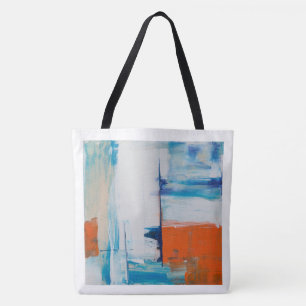 Tote Bag Art Moderne Abstrait Bleu et Orange
