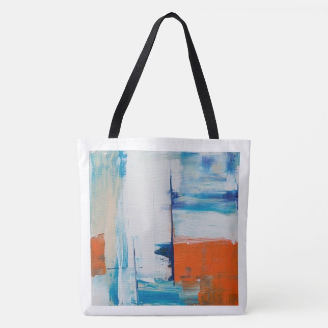 Tote Bag Art Moderne Abstrait Bleu et Orange (Devant)