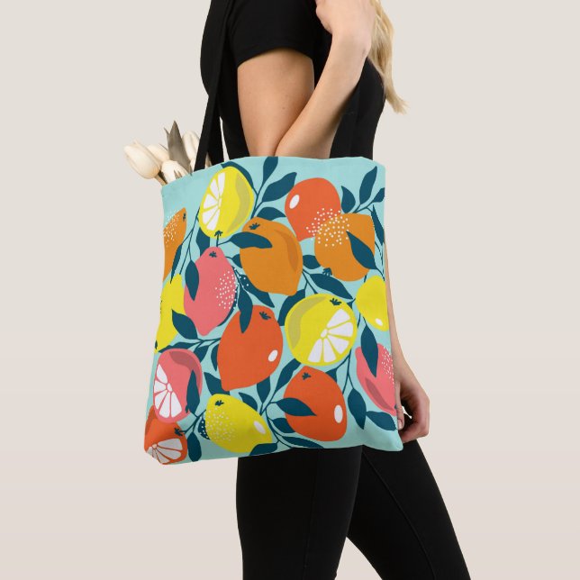Tote Bag Art moderne citron agrumes (De près)