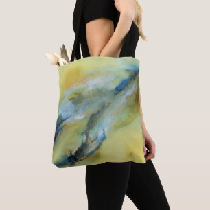 Tote Bag Art moderne de marbre Abstrait bleu jaune