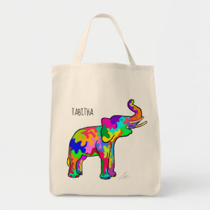 Tote Bag Art Moderne Peint À La Main Par Un Éléphant Coloré