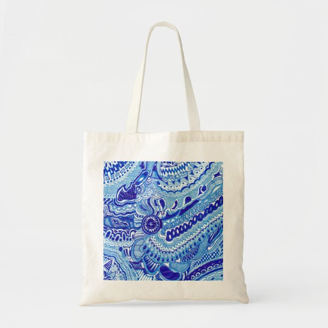 Tote Bag Art motif de style Royal Blue et White Ming (Devant)