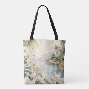 Tote Bag Art mural aquarelle tropical luxueux côtier  