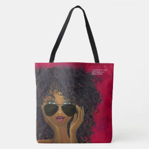 Tote Bag Art noir de cheveux naturels rouges faits sur