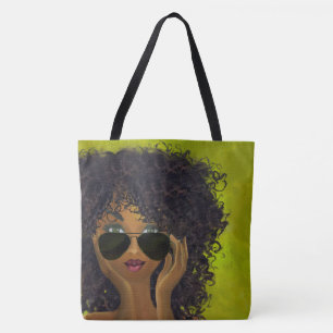 Tote Bag Art noir de sororité verte