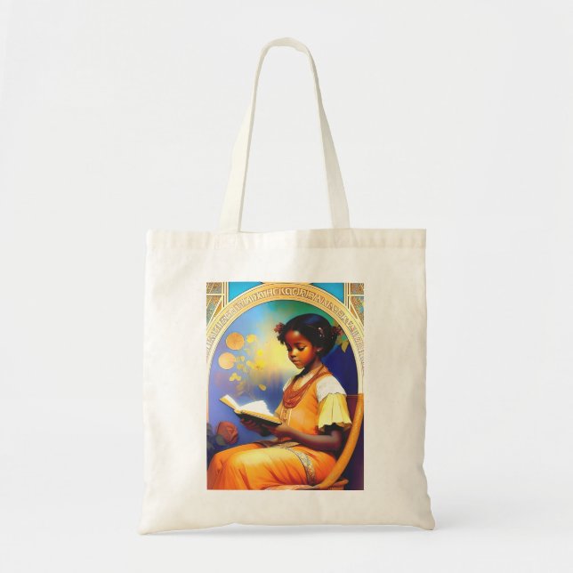 Tote Bag Art Nouveau Africain Américaine fille lire un livr (Devant)