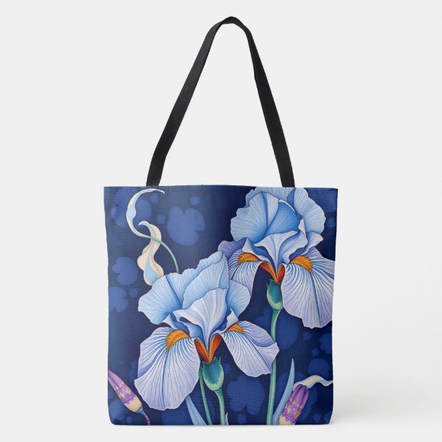 Tote Bag Art Nouveau Blue Iris (Devant)
