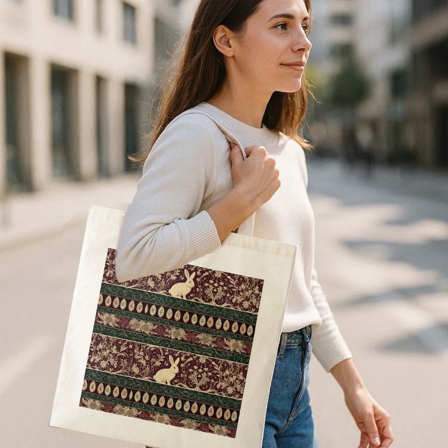 Tote Bag Art Nouveau Burgundy Floral Bunny Easter Egg Chic (Art Nouveau Burgundy Floral Bunny Easter Egg Chic Tote Bag)