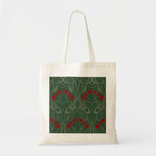 Tote Bag Art Nouveau Géométrique Pavots et Tiges Sinuieuses
