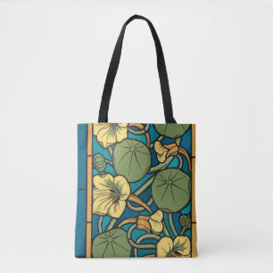 Tote Bag Art Nouveau Nasturtium Bleu Or floral Verneuil