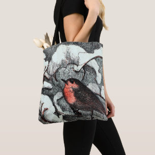 Tote Bag Art nouveau néerlandais Robin Bird en hiver