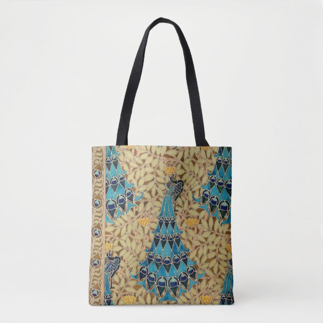 Tote Bag Art nouveau paon textile déco verneuil bleu (Devant)