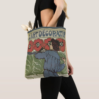 Tote Bag Art Nouveau vintage, Artiste peignant des fleurs d