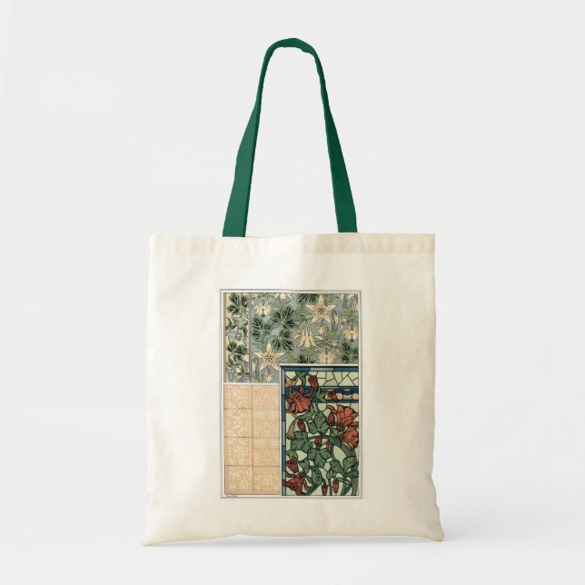 Tote Bag Art Nouveau vintage, Columbine Aquilegia Flowers (Devant)