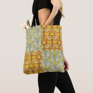 Tote Bag Art Nouveau vintage de la nature en grille
