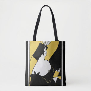 Tote Bag Art Nouveau vintage, femme lisant un livre jaune