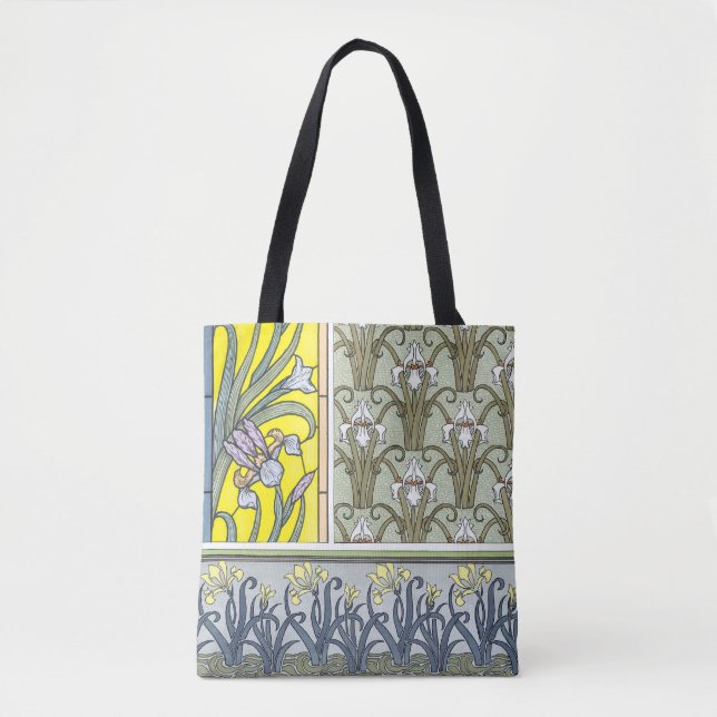 Tote Bag Art Nouveau vintage, fleurs d'iris de jardin (Devant)