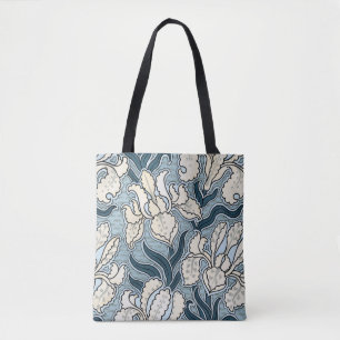 Tote Bag Art Nouveau vintage, Jardin Bleu Fleurs Iris