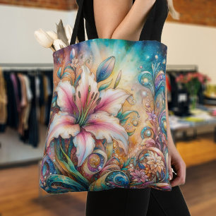 Tote Bag Art Nouveau Whimsical Lily Chic