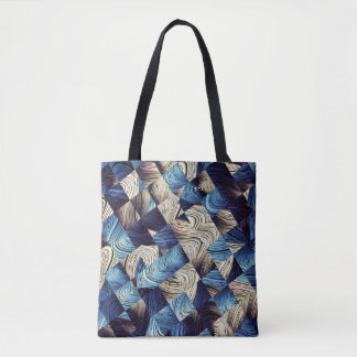 Tote Bag Art numérique Bleu Carrés Abstraits