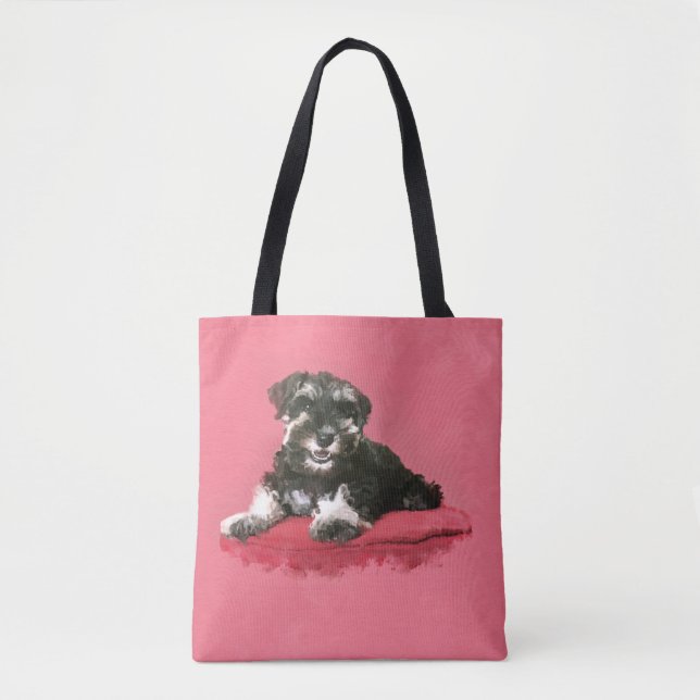 Tote Bag Art numérique d'aquarelle de chiot de Schnauzer (Devant)