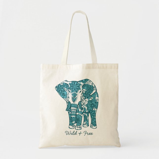 Tote Bag Art orné à motif éléphant sauvage et libre (Devant)