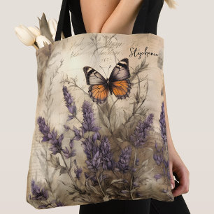Tote Bag Art papillon lavande vintage personnalisé