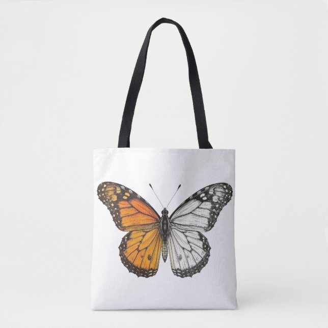 Tote Bag Art papillon monarque demi-couleur (Devant)