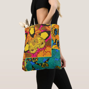 Tote Bag Art papillon rose et sarcelle maximaliste vibrant