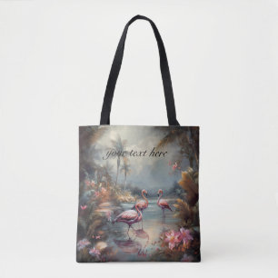 Tote Bag Art personnalisé de flamant rose vintage de lagon