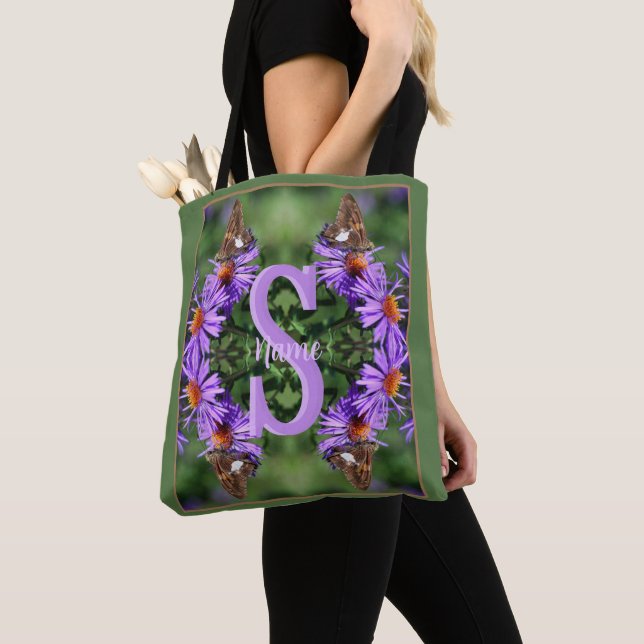 Tote Bag Art personnalisé de monogramme initial nom papillo (De près)