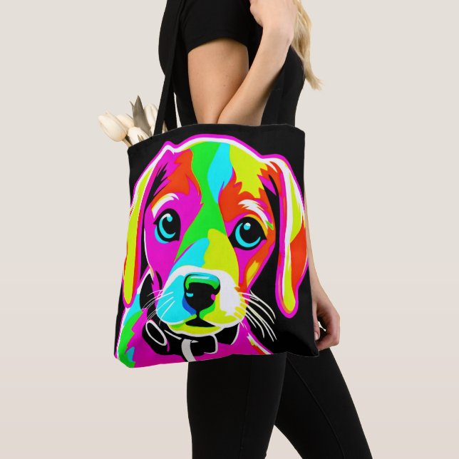 Tote Bag Art Pop Puppy Néon (De près)
