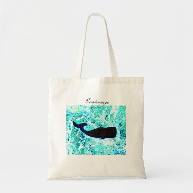 Tote Bag art populaire baleine noire (Devant)