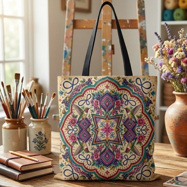 Tote Bag Art populaire boho  (Créateur téléchargé)