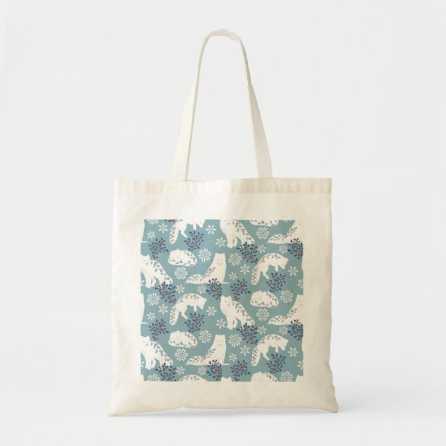 Tote Bag Art populaire Renard arctique dans la neige avec H (Devant)