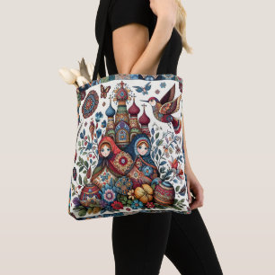 Tote Bag Art populaire russe Babushka Boho Chic Mode art
