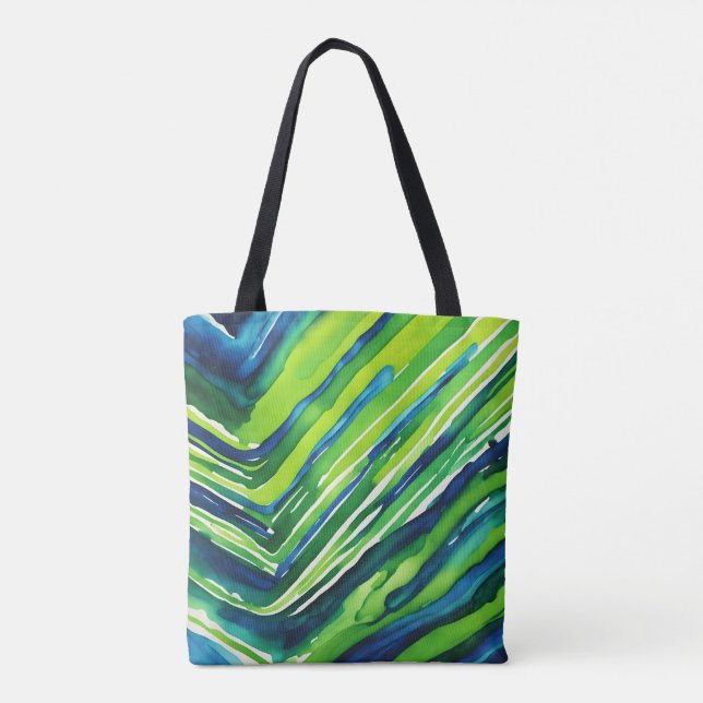 Tote Bag Art rayures vert néon et bleu foncé (Dos)