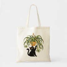 Art Rétro de Chat Noir Suspendu Plante d'Araignée