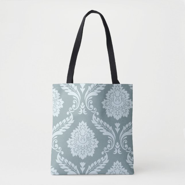 Tote Bag Art Rococo Damassé I Bleu Canard + Turquoise (Devant)